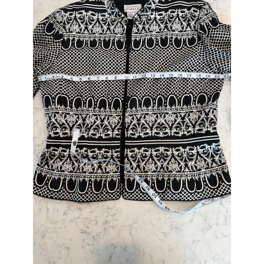 Adrianna Papell Silk Jacket Black White Baroque Sequin Blazer Size 14 Formal - Picture 2 of 4